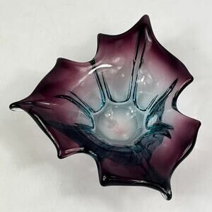 Vintage Art Glass Bowl Dish Handblown Purple Sommerso Amethyst Blue Mid Century